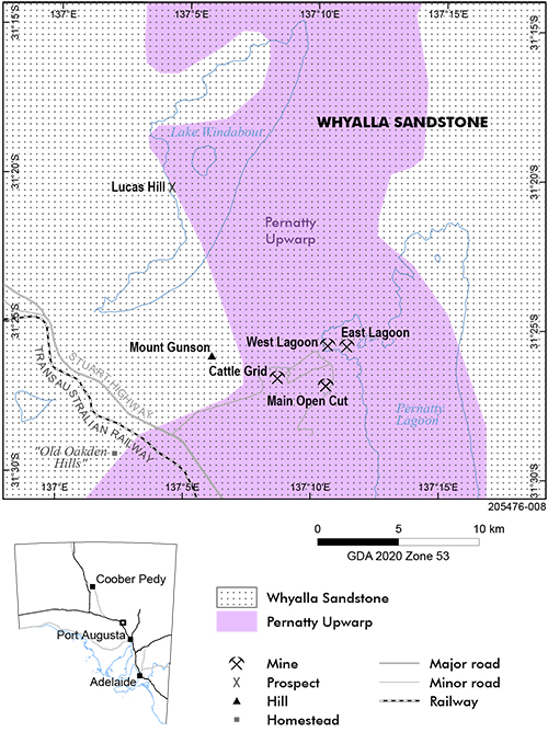 Figure 4 Copper mines and prospects in the Mount Gunson district.