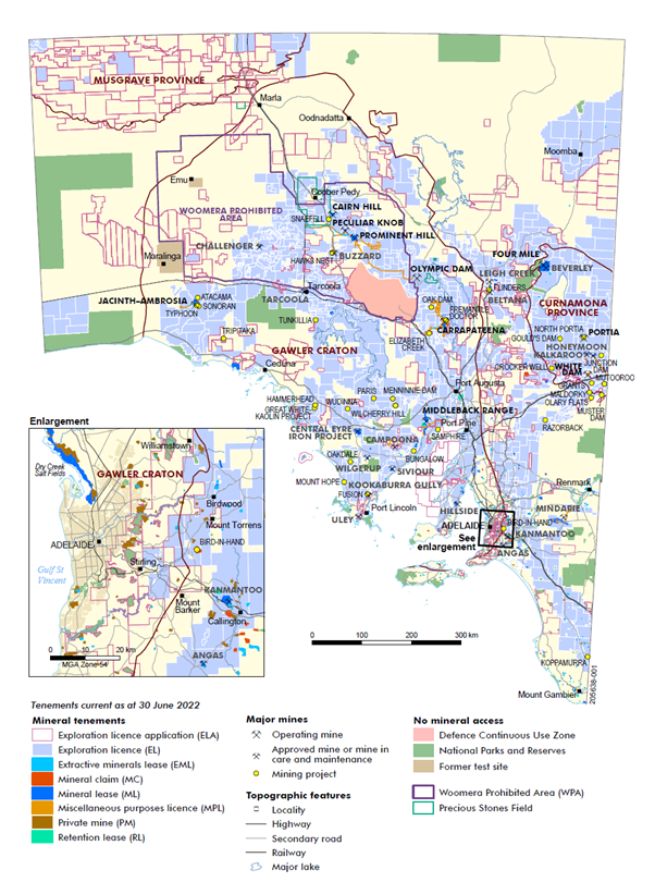 Mineral tenements and major mines 30 June 2022