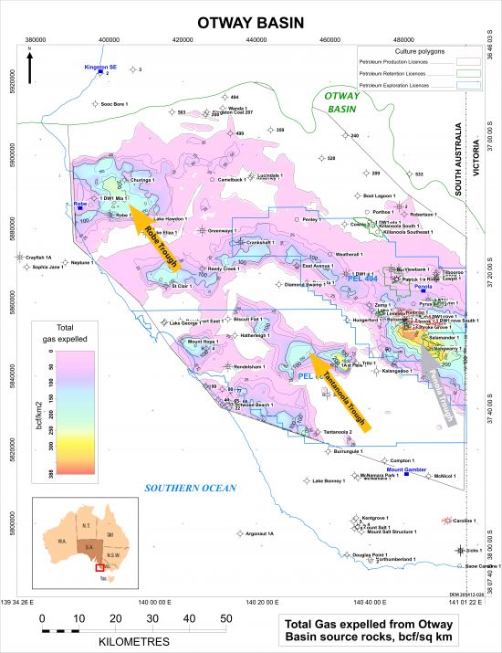 Total gas expelled from Otway Basin source rocks