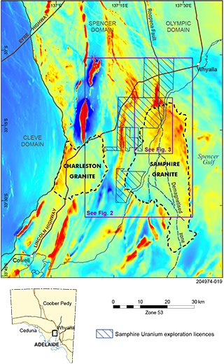Figure 1 Regional setting of the Samphire granite shown on total magnetic intensity (TMI) image.