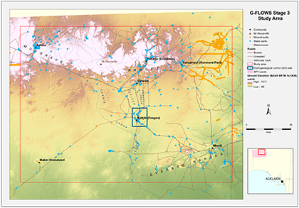 Figure 1 G-FLOWS Stage 3 study area located in the APY Lands.