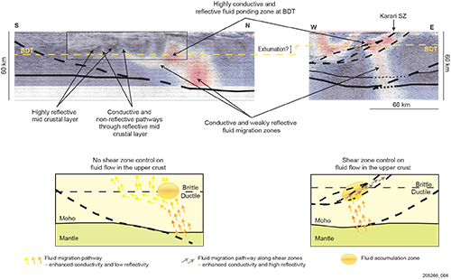 Figure 5 Partially interpreted seismic profiles and schematic model.