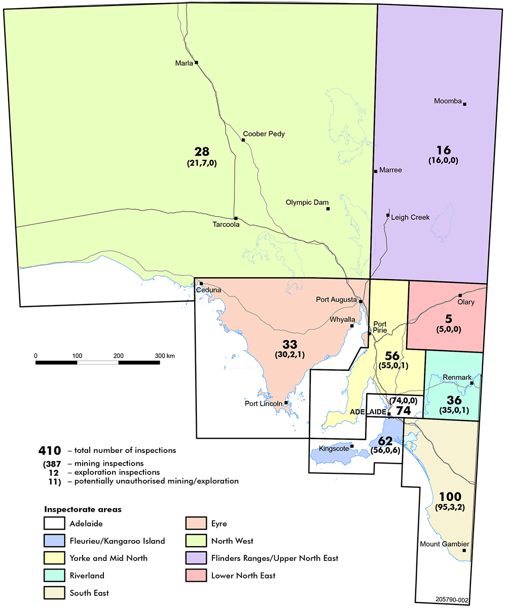 Mining inspections by region map