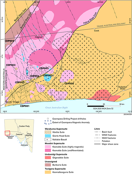 Figure 3 Solid geology of the southeastern Coompana Province.