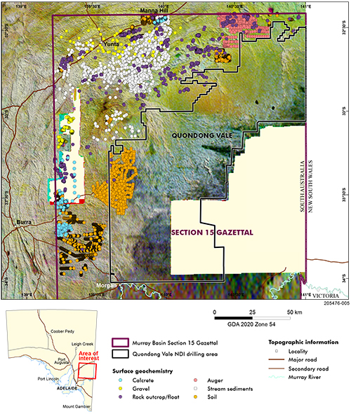 Figure 1 Surface samples around the Quondong Vale NDI area.