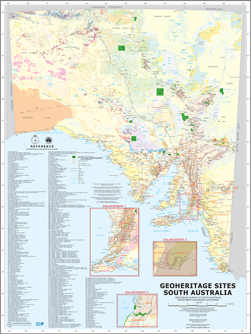 Figure 1 Geoheritage sites South Australia 1:2 million scale.
