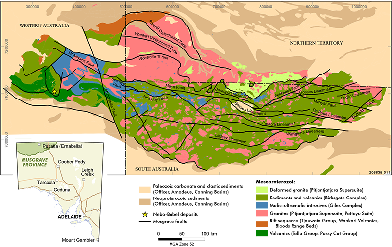 Lithostratigraphic basement geology interpretation of the Musgrave Province.