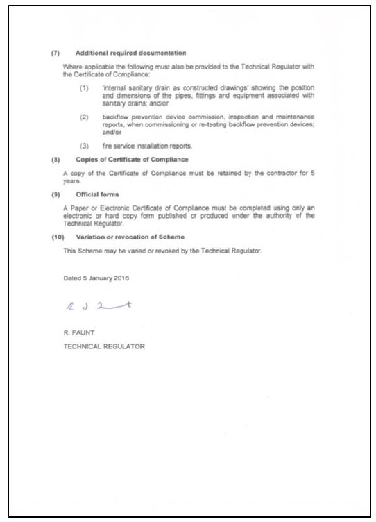 Appendix 7: Scheme for Plumbing Certificates of Compliance Appendix 7: Scheme for Plumbing Certificates of Compliance