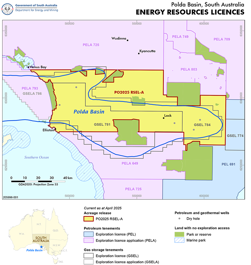 Map showing acreage release block - Polda Basin