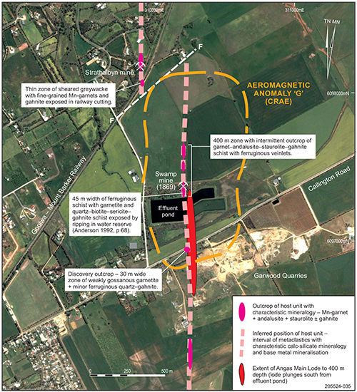 Interpreted trend of the host unit south of Strathalbyn mine.
