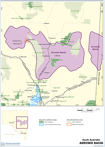 Map of location of the Arrowie Basin in South Australia