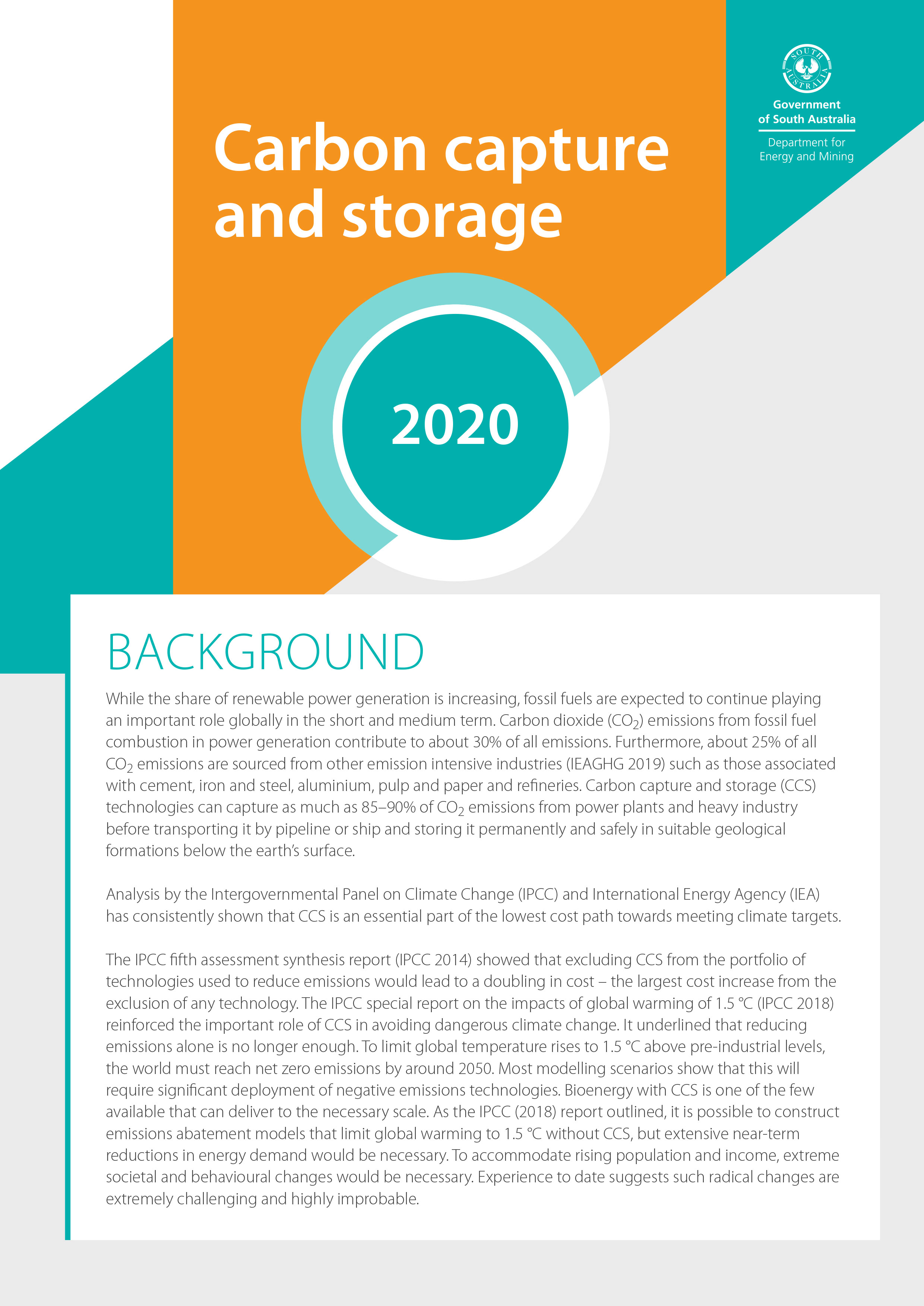 Front cover of Carbon capture and storage brochure