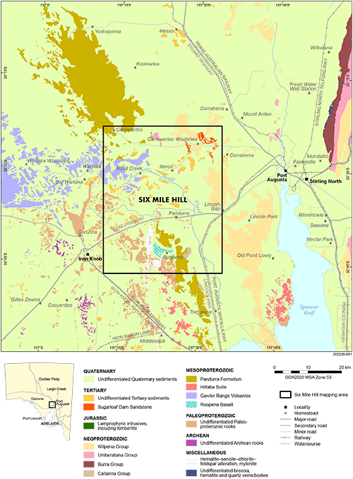 Figure 1 Regional geological overview map showing the extent of the Six Mile Hill map sheet.