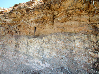 Figure 7a Cut bank exposure showing the unconformable contact.