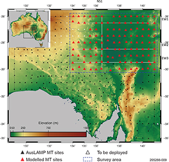 Figure 1 Topography map showing AusLAMP sites and location of transects.