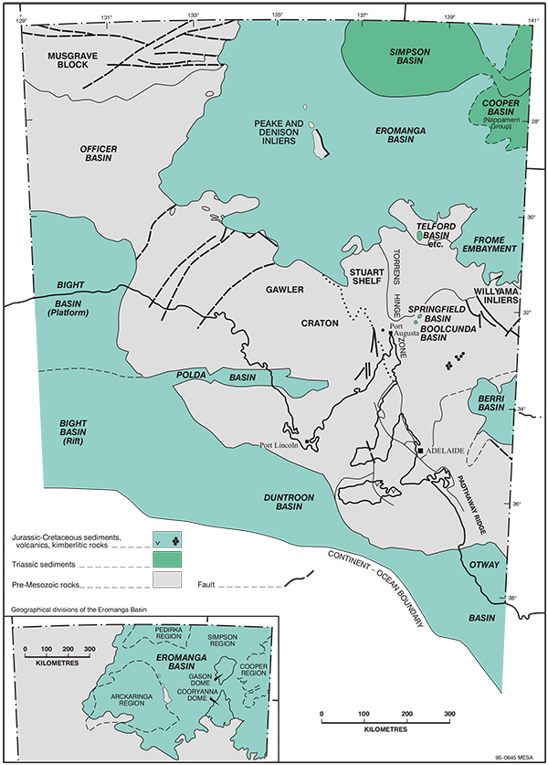 Distribution of Mesozoic basins in South Australia