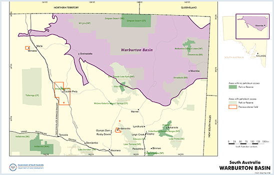 Map of location of the Warburton Basin in South Australia