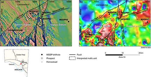 Figure 2 Interpreted distribution of mafic units within the GRV around MSDP01&ndash;04.