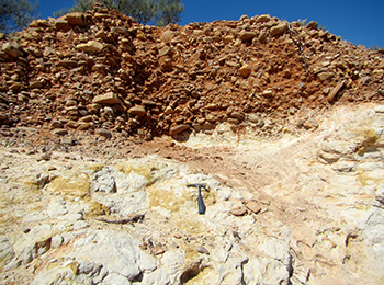 Figure 7b Cut bank exposure of mottled Sugarloaf Dam Sandstone.