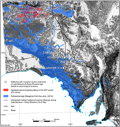 Figure 11 Location of drillholes in western and central South Australia that intersected Neogene marginal marine sediments. Figure 11 Location of drillholes in western and central South Australia that intersected Neogene marginal marine sediments.