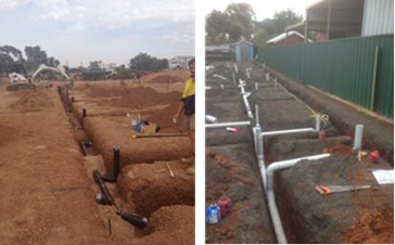Photos of pipes in the ground, which are examples of Plumbing and Drainage Installations in residential developments