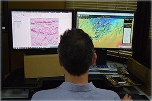 Staff member using seismic interpretation software