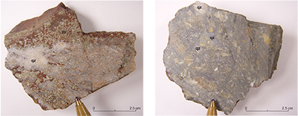 Figure 6a-b Examples of cut surfaces of Almanda mine dump specimens.