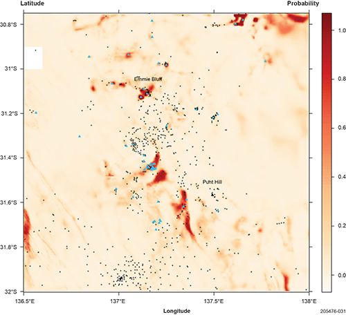 Figure 7 Predicted copper deposit locations in the study area.