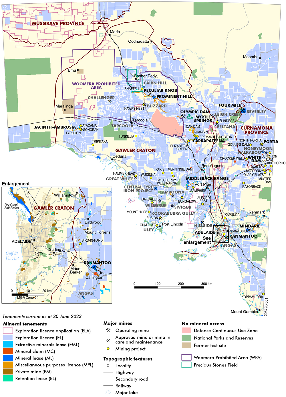 Mineral tenements and major mines map