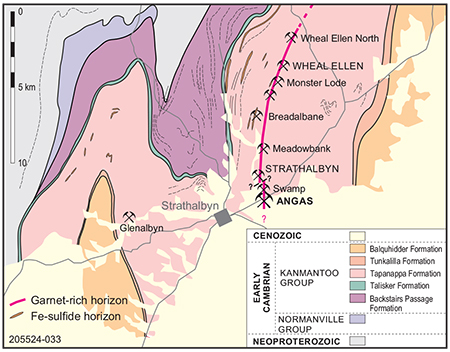 Geological map of a portion of the Kanmantoo Group sediments.