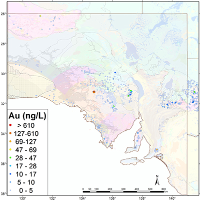Gold concentrations across South Australia.