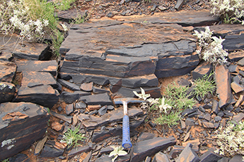 Figure 5 Fissile ironstone of greenschist facies, Neoproterozoic Braemar ironstone. (Courtesy of Magnetite Mines; photo 414859)
