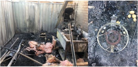 Figure A1 G15: LPG ring burner caused house fire A photo of the remains of a house fire caused by a LPG ring burner .