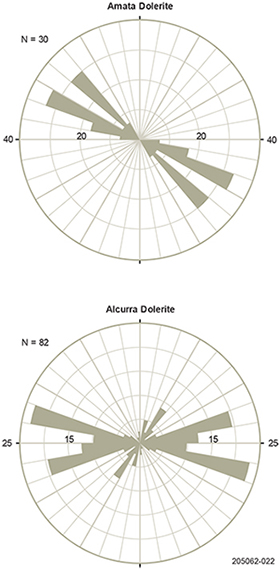 Figure 2 Rose diagram showing the trends of dolerite dykes within the study area.