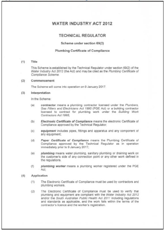 Appendix 7: Scheme for Plumbing Certificates of Compliance Appendix 7: Scheme for Plumbing Certificates of Compliance