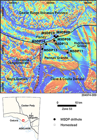 Figure 8a Location of MSDP08&ndash;10 shown over residual magnetics.