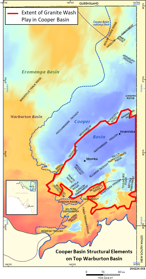 Extent of the Granite Wash play in the Cooper Basin