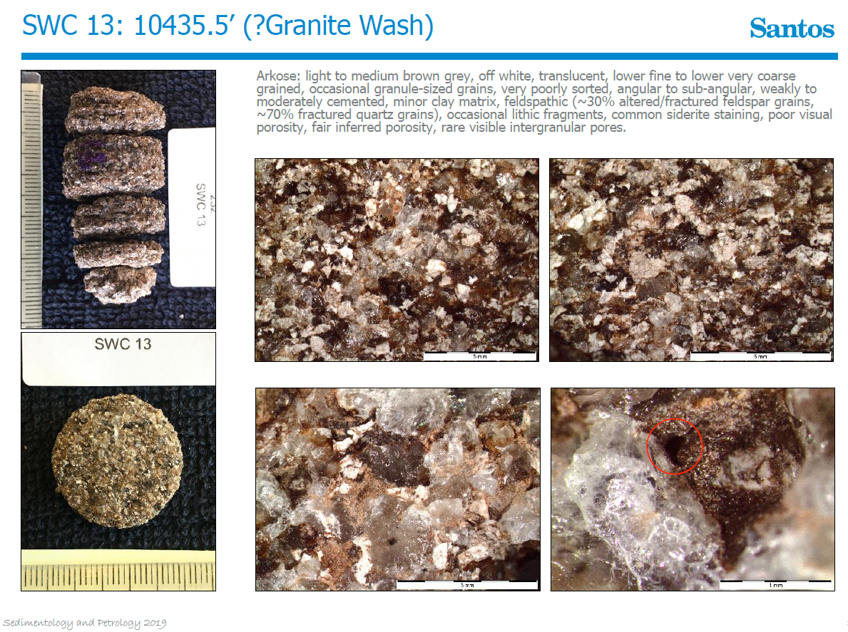 Sidewall core in the Granite Wash in Moomba 232