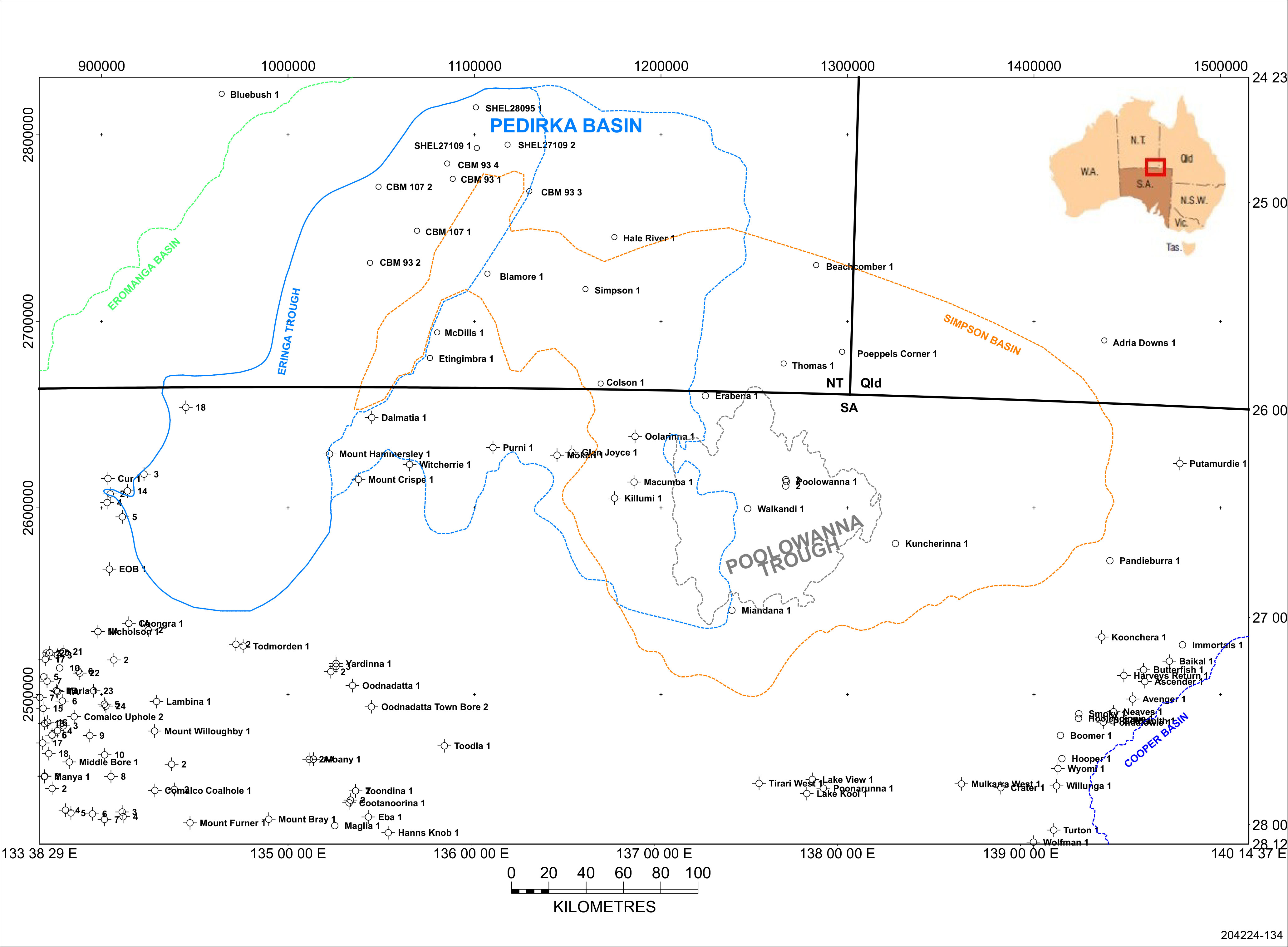 Location of the Poolowanna Trough within the Simpson and Pedirka Basins in central Australia.