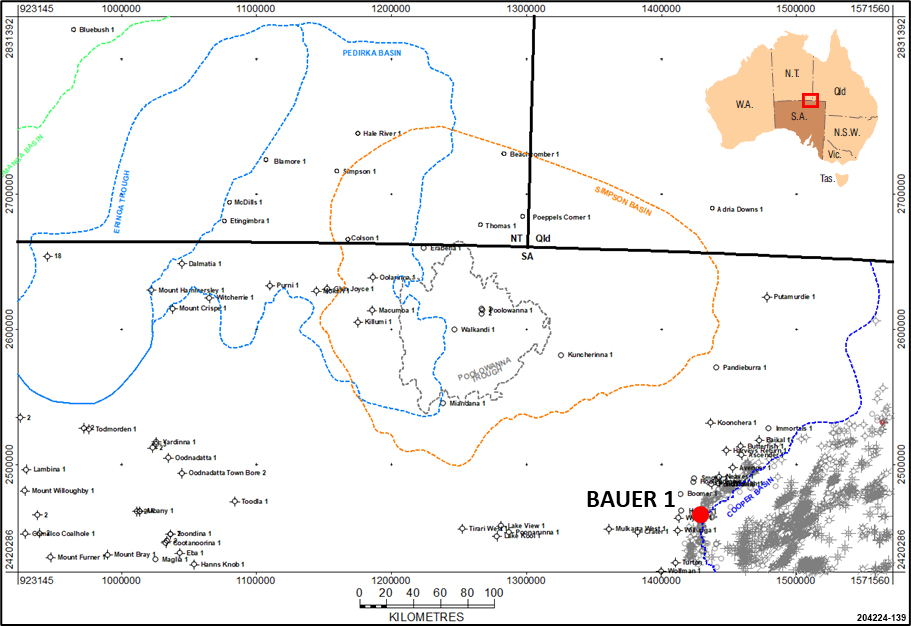 Location of Bauer 1 with respect to the Poolowanna Trough