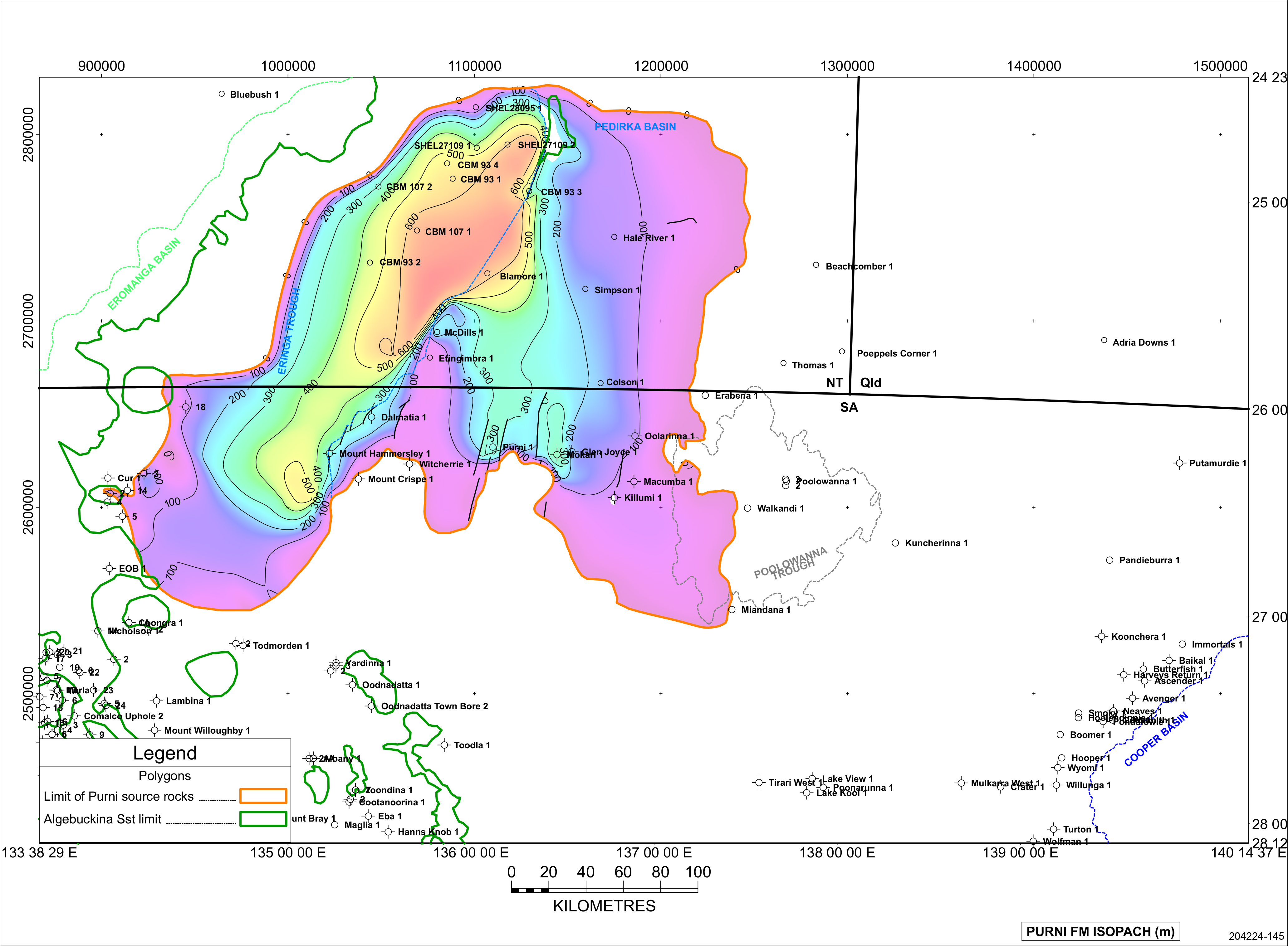 Thickness of the Purni Formation in the Pedirka Basin.