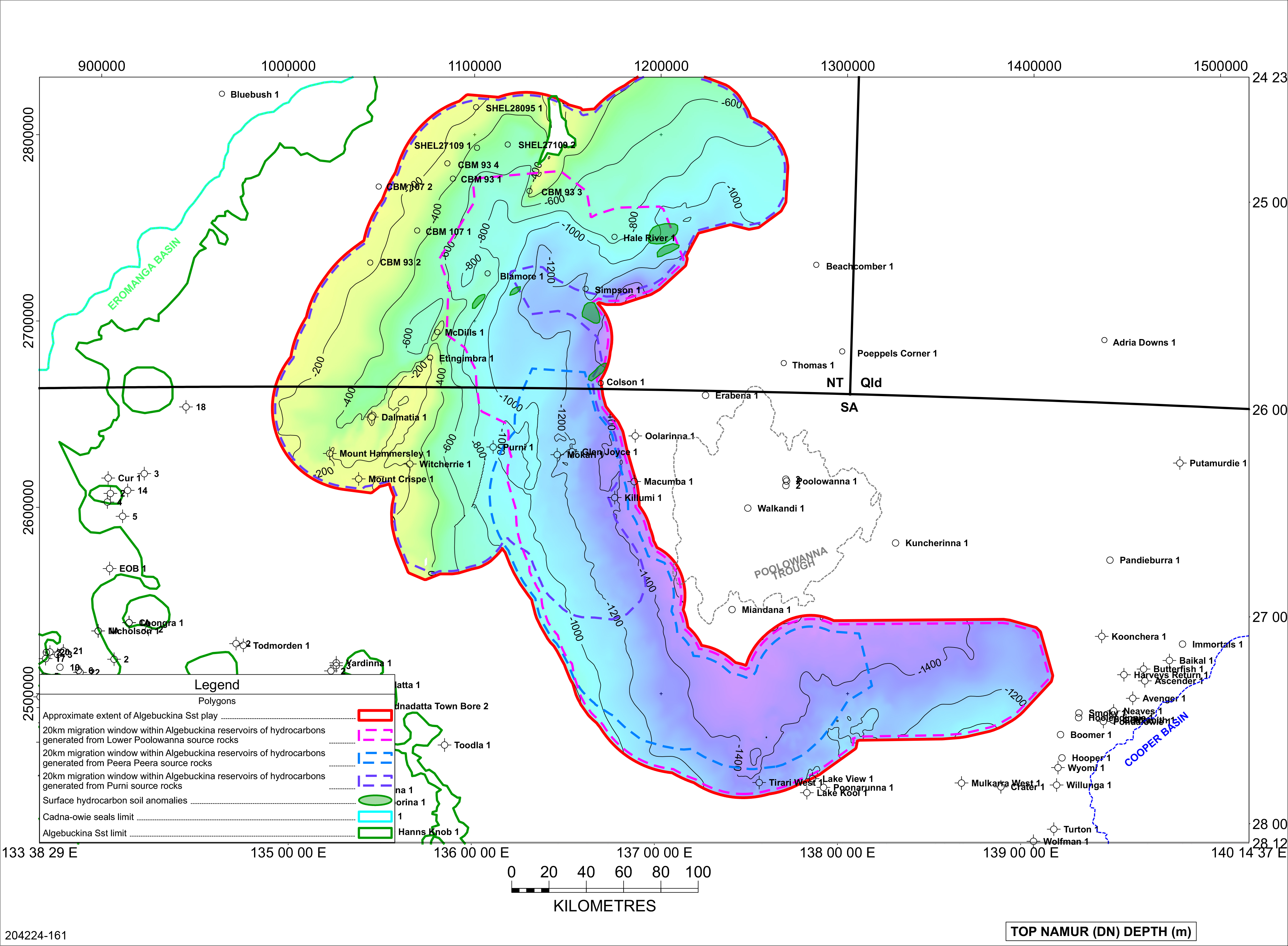 Approximate extent of the Algebuckina Sandstone play in the Poolowanna Trough region.