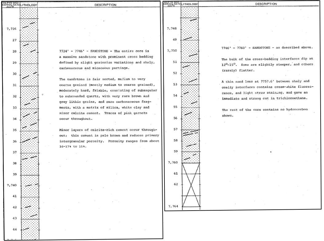 Description of core 1 in the lowermost Algebuckina Sandstone in Poolowanna 1 (excerpt from Well Completion Report)
