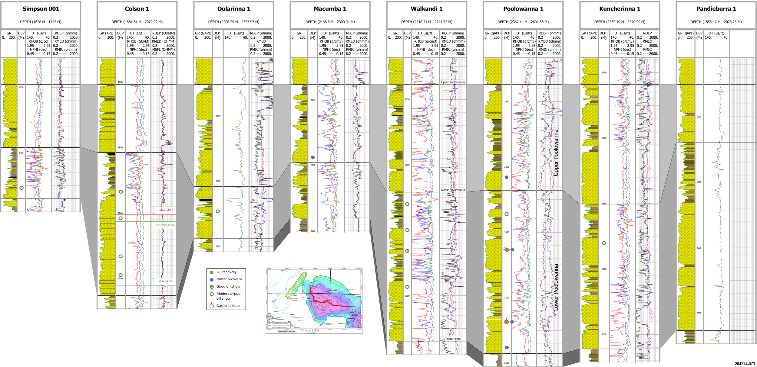 Poolowanna Formation correlation in the Poolowanna Trough. Datum: Top Poolowanna Formation.