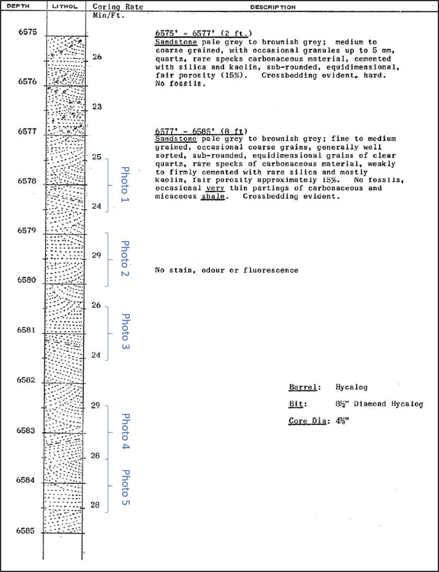 Description of Core 5 cut in the Poolowanna Formation in Pandieburra 1 (excerpt from WCR)