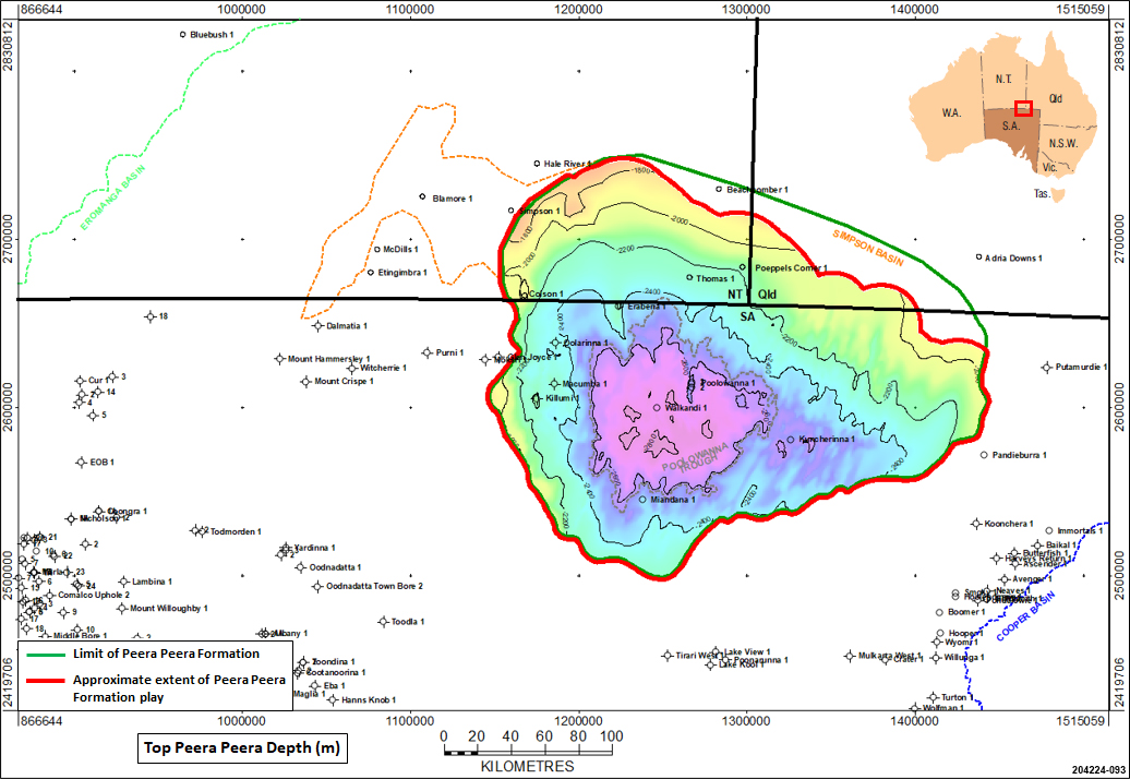 Extent of the Peera Peera Formation play in the Simpson Basin