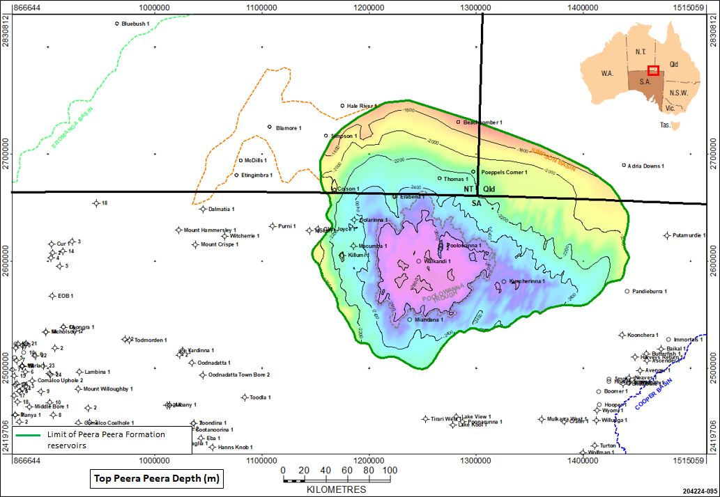 Extent of the Peera Peera Formation reservoir in the Simpson Basin: