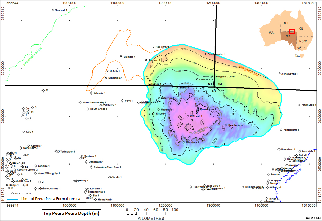 Extent of the Peera Peera Formation seals in the Simpson Basin