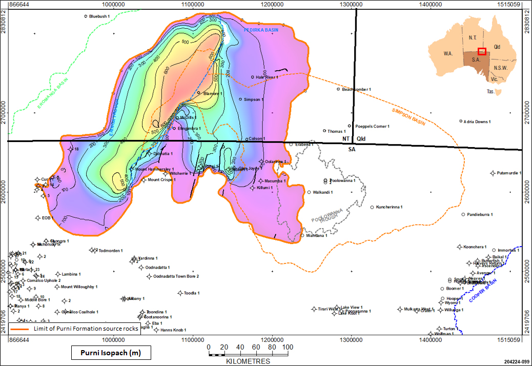 Thickness of the Purni Formation in the Pedirka Basin