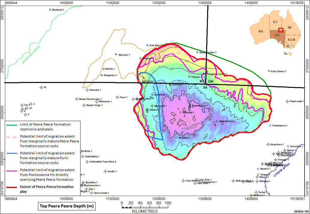 Approximate extent of the Peera Peera Formation in the Simpson Basin